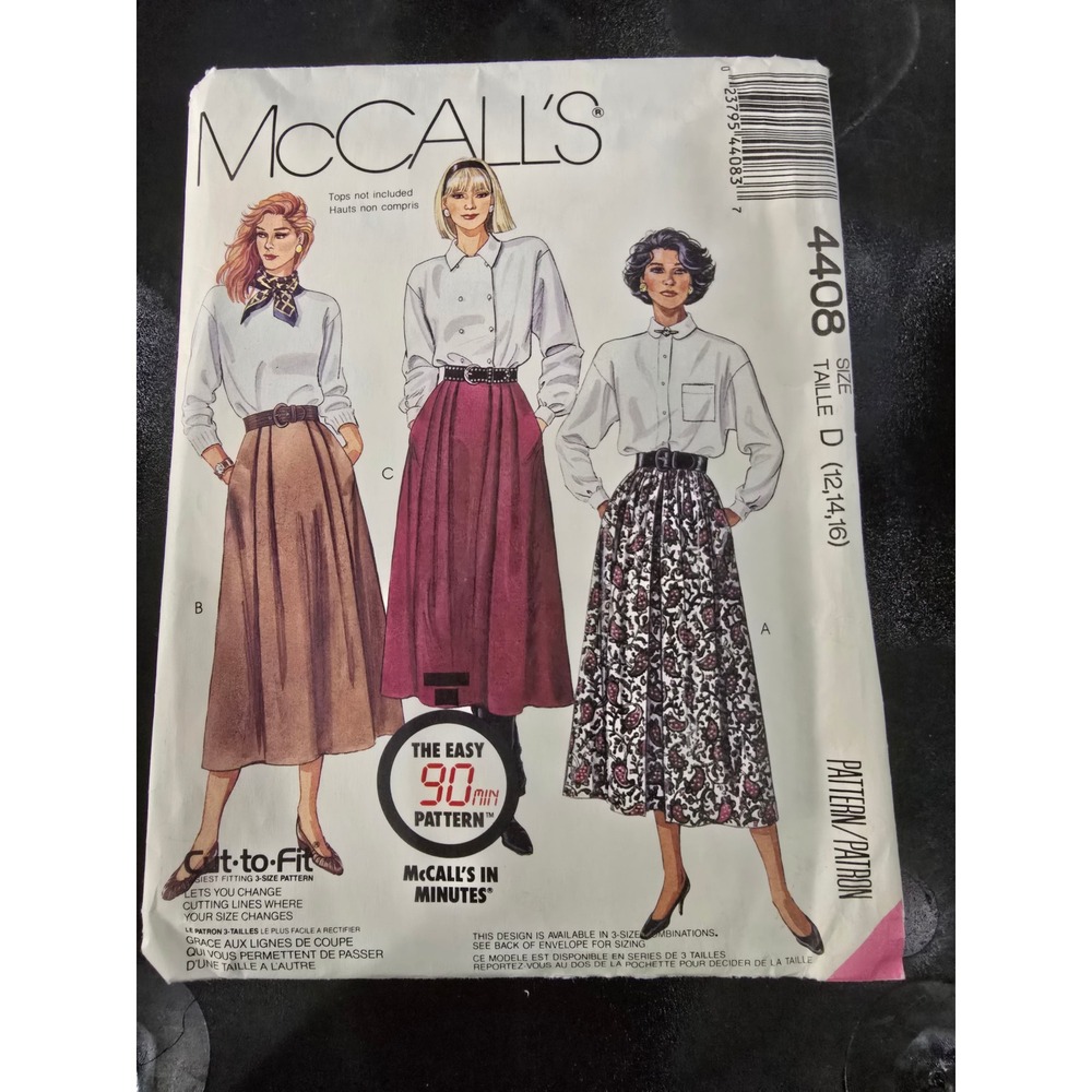 McCall's 4408 Vintage 1989 Misses Skirt Sewing Pattern Size 12 14 16 Easy 90 Min